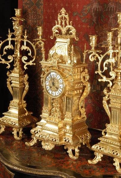 fig 3. Large and Magnificent Gothic Clock Set - Japy Freres